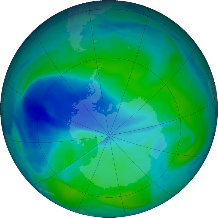 Antarctic ozone map for 25 December 2020